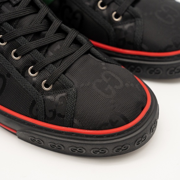 size 13G 13.5 US Gucci Tennis High Black Canvas Jumbo GG Sneakers Web - Picture 7 of 12